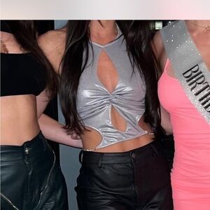 I am Gia Silver Cut-Out Women's Top